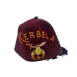Vintage Kerbela Shriners Embroidered Fez Hat w/ Tassel & Rhinestones Freemasons